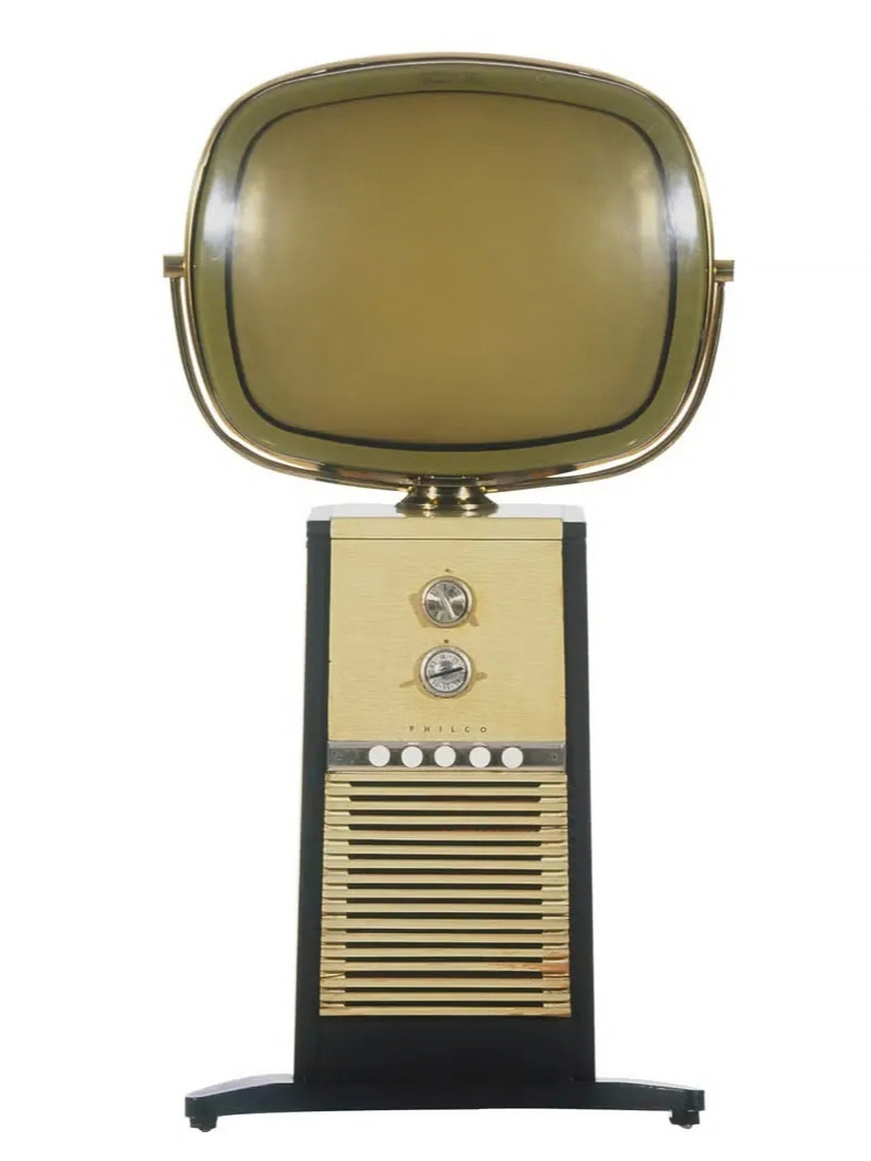 THE PHILCO PREDICTA PEDESTAL, 1958, ORIGINALLY SOLD FOR $459.95. THE PEDESTAL CABINET WAS CREATED BY CATHERINE WINKLER AND RICHARD WHIPPLE.